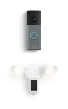 Ring Battery Doorbell Speckled Gray newest model with Floodlight Cam Plus, White