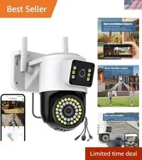 Weatherproof Dual Lens WiFi Camera - 24/7 HD Surveillance with Night Vision