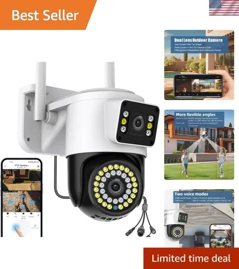 Weatherproof Dual Lens WiFi Camera - 24/7 HD Surveillance with Night Vision