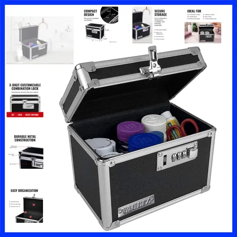 Locking Security Box with Combination Lock - Secure Metal Lock Box Safe for V...