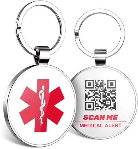 2PCS QR Medical Alert ID Tag Life Alert Keychain Epipen Alert Pendant Medic