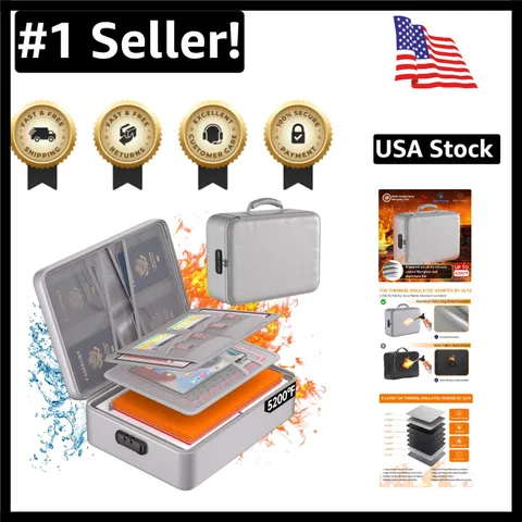 Large Portable Fireproof File Organizer with Lock - 15" x 11" Silver Safety Box