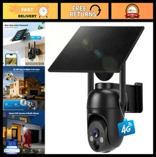 4G LTE Solar Security Camera, No WiFi, 2K Night Vision, 360° View, Motion Detect