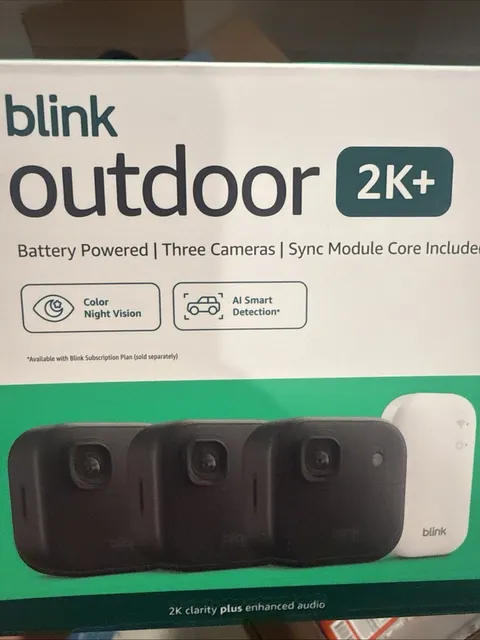 Blink Outdoor 2K+ Wireless Security Camera 3 Camera System (Black) New Sealed
