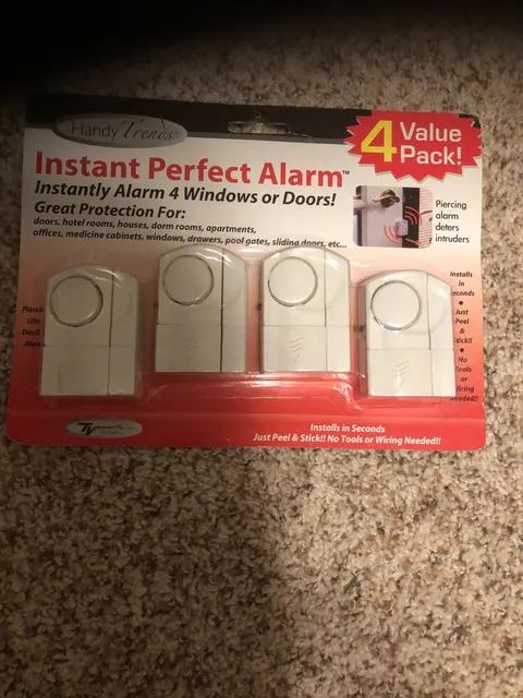 NEW 4 Pack Handy Trends White Instant Perfect Alarm For Doors House Hotel Dorm