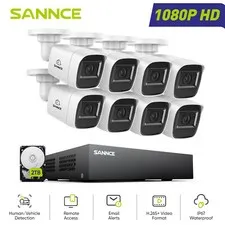 SANNCE 5IN1 8CH DVR 1080P Video CCTV Outdoor Camera Security System AI Motion 2T