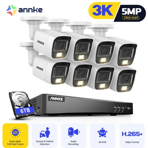ANNKE 4K 8CH DVR 5MP Audio Wired CCTV Security Camera System Outdoor Color Night