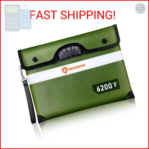 6200°F Fireproof Money Bag with Lock, Upgraded Fireproof Bags w. Zipper/Reflecti