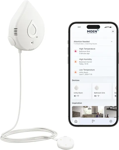 Flo Smart Water Leak Detector, Drip or Flood Sensor Alarm for Home, 1-Pack, Whit