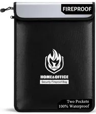 2 Pockets Fireproof Document Bag (15"x11"), Protect Values from Fire