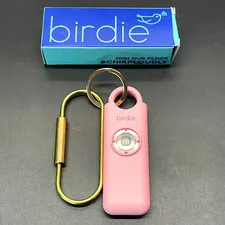 Birdie Women's Self Defense Siren Alarm Safety Tool Blossom Pink Brass Keychain