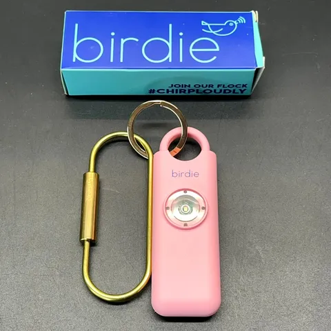 Birdie Women's Self Defense Siren Alarm Safety Tool Blossom Pink Brass Keychain