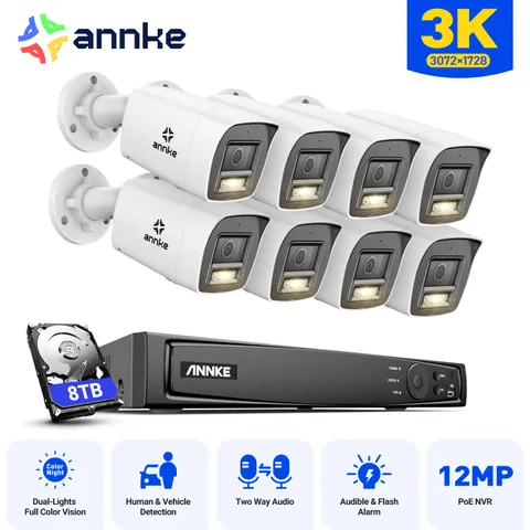 ANNKE 3K POE Security Camera System Two Way Audio 16CH 4K NVR Color Night Vision
