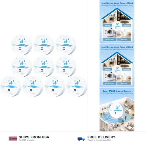 10 Pack Water Leak Detectors for Home, 100dB Waterproof Water Sensor Alarm Le...