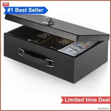 Fire Resistant Safe Box with Key Lock 12.8 x 8.5 x 4.5 Inch Black Document