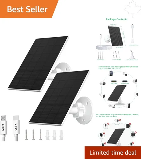 Durable 2W Solar Panel Kit for Security Cameras - Weatherproof & Flexible Mount