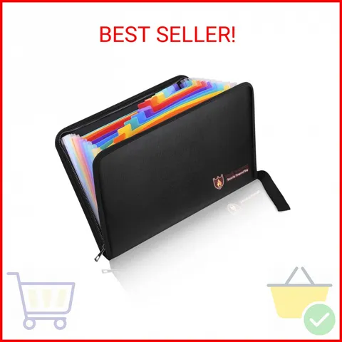 Fireproof Document Bag Fire & Water Resistant File Folder A4 Size 12 Pockets Fir
