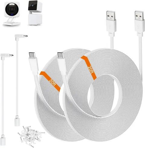2-Pack 20Ft Power Extension Cable Compatible with Wyze Cam V4,Wyze Cam Pan V3,Wy