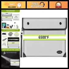 Fireproof Money Bag 6500°F - 10 Layers Insulated, Waterproof Zipper, Document Ho