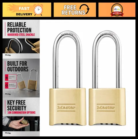 Outdoor Brass Combination Padlock Long Shackle 2-Pack, Heavy Duty Security Lock
