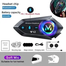 BT12 Waterproof Moto Bluetooth Helmet Headset Wireless Hands Free Bluetooth Head