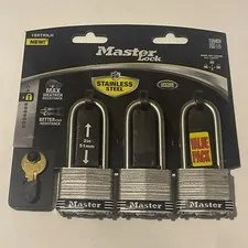 Master Lock 1-3/4" Wide Laminated Stainless Steel Padlock 3-Pack - New