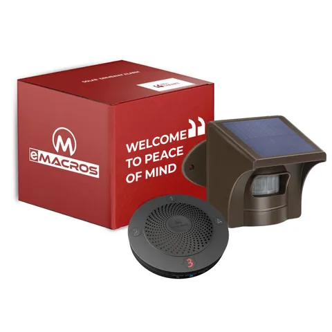 eMACROS 1/2 Mile Long Range Solar Wireless Driveway Alarm Outdoor Weather Resist