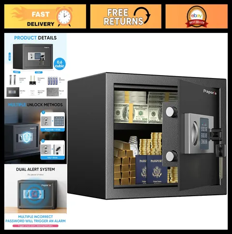Digital Safe Box 0.6ft with Keypad Lock & Keys - Secure Storage for Cash, Jewelr