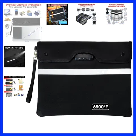 Upgraded 6500°F Fireproof Document Bag with Lock, Waterproof 9-Layer Heat Ins...