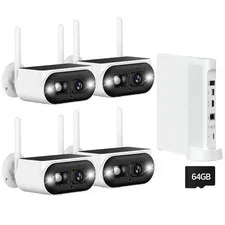 Solar Security Cameras Wireless Outdoor, 4-Camera System with 4 Camera Kits