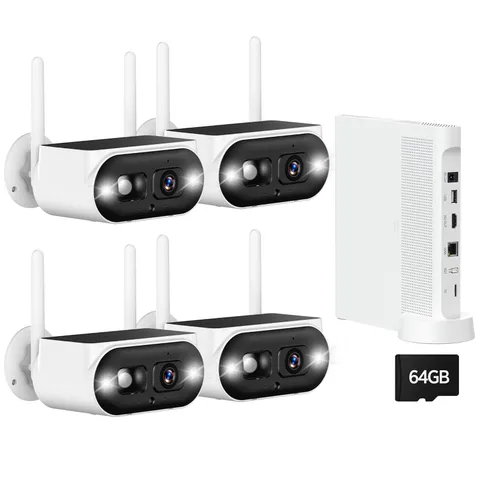 Solar Security Cameras Wireless Outdoor, 4-Camera System with 4 Camera Kits