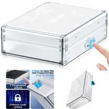 Biometric Fingerprint Safe Box Gif Jewelry Security Lock Safe Home Safety Silver