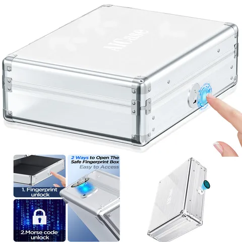 Biometric Fingerprint Safe Box Gif Jewelry Security Lock Safe Home Safety Silver