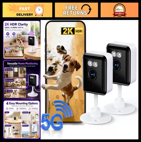 2K Indoor Security Cameras (2-Pack) - WiFi Pet & Baby Monitor, Night Vision, 2-W