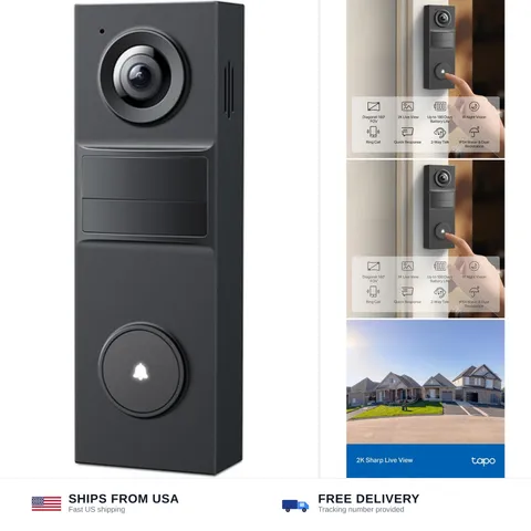 Tapo 2K Wireless Smart Video Doorbell - 160° Ultra-Wide View, Person Detectio...