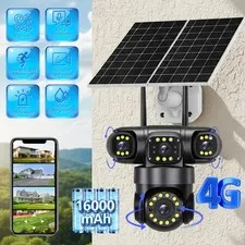 4G Solar Security Camera Outdoor Wireless PTZ 4-Lens 4-Camera Video Night Vision