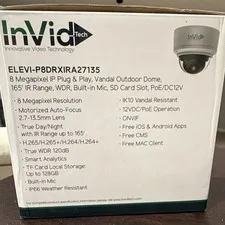 InVid Tech 8MP IP PoE Outdoor Vandal Dome Cam IR 165ft WDR Mic SD 128GB