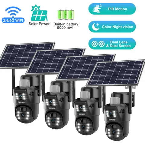4pcs WIFI Home Security Camera Solar Panel 4MP PTZ Wireless Outdoor 2-Way Audio