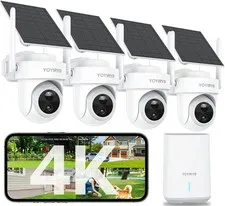 4K Solar Security Camera System 4-Pack Wireless Outdoor No Monthly Fee 64GB Base
