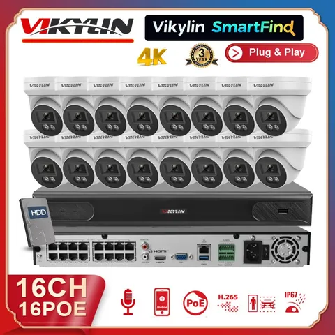 Vikylin SmartFind 4K 16ch 16POE CCTV System 8MP Camera IR Night Vision Audio Lot