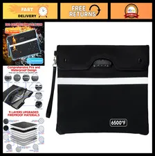 Fireproof Document Bag 6500°F, Waterproof & Heat Insulated, Zippered Money Bag f