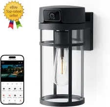 Outdoor Porch Light Security Camera, Wall Lamp Cam, 2K HD Live View Wi-Fi Human