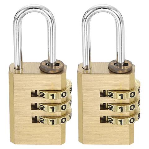 Brass Combination Lock 2.13", 2Pcs 3 Digit Resettable Combination Padlock Yellow