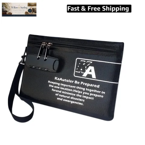 Small Fireproof Bag with Lock, Waterproof Money Bag with Zipper Pouch Envelop...