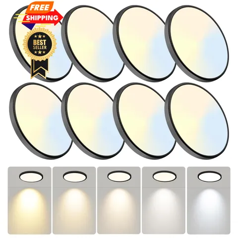 WKONCLDY 7.5Inch LED Ceiling Lights, 5 Colors Selectable 7.5in-8Pack, Black