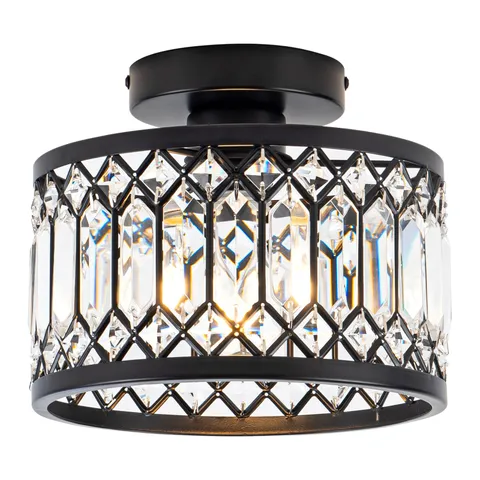 Rpzloila Crystal Ceiling Light Fixture, Modern Semi Flush Mount Black1