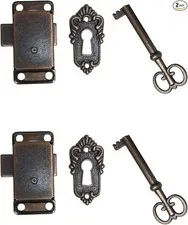 2 Sets Skeleton Key Lock Decorative Antique Cabinet Lock with Key for Chest C