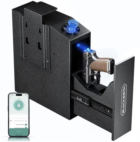 BLACKSMITH Biometric Handgun Safe Fingerprint w/ Backup Keys Black Metal Small