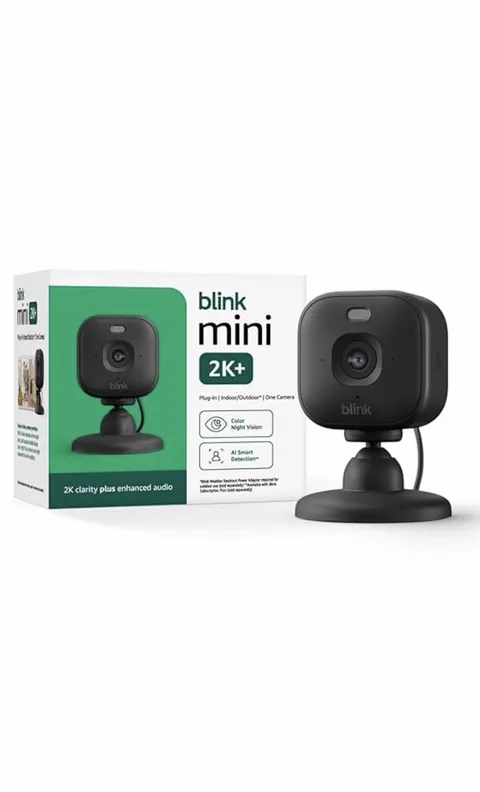 Blink Mini 2K (newest model) Plug in Home & Pet Indoor Security Camera (Black)