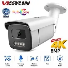 VIKYLIN 8MP 4K IP Turret PoE Camera Full Color Motion Detection Onvif Outdoor